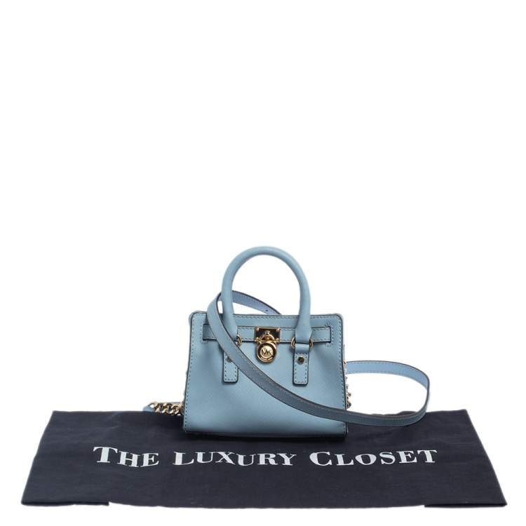 Pre Owned MICHAEL Michael Kors Sky Blue Leather Mini Hamilton Crossbody Bag