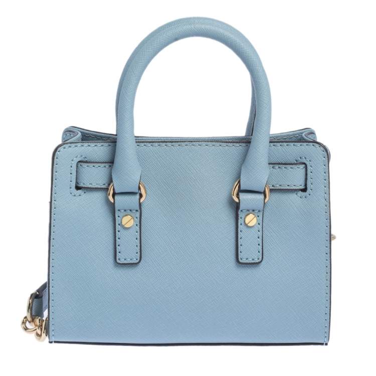 Pre Owned MICHAEL Michael Kors Sky Blue Leather Mini Hamilton Crossbody Bag
