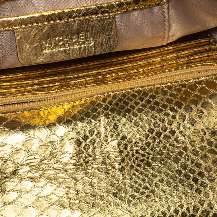 Pre Owned Michael Michael Kors Metallic Gold Python Effect Leather Lana Clutch Bag