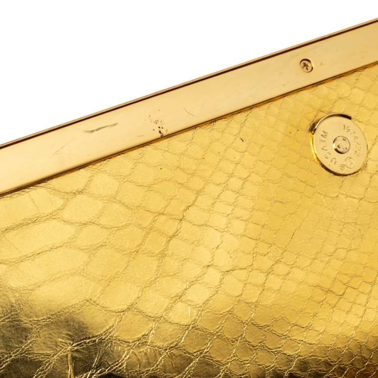Pre Owned Michael Michael Kors Metallic Gold Python Effect Leather Lana Clutch Bag