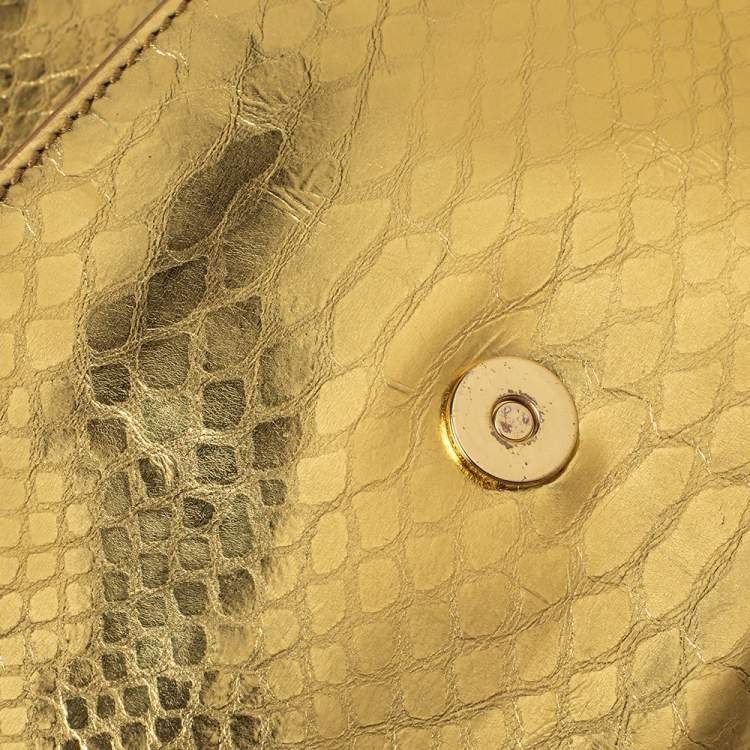 Pre Owned Michael Michael Kors Metallic Gold Python Effect Leather Lana Clutch Bag