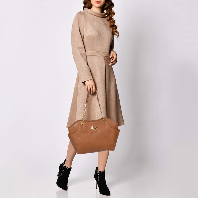 Pre Owned MICHAEL Michael Kors Brown Leather Jet Set Chain Shoulder Bag