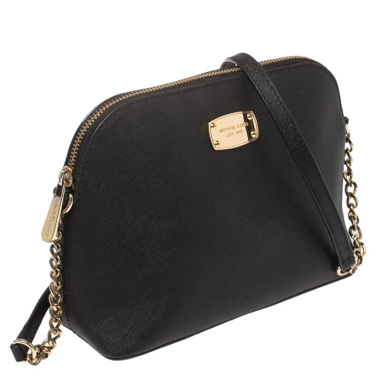 Pre Owned MICHAEL Michael Kors Black Leather Medium Cindy Dome Crossbody Bag