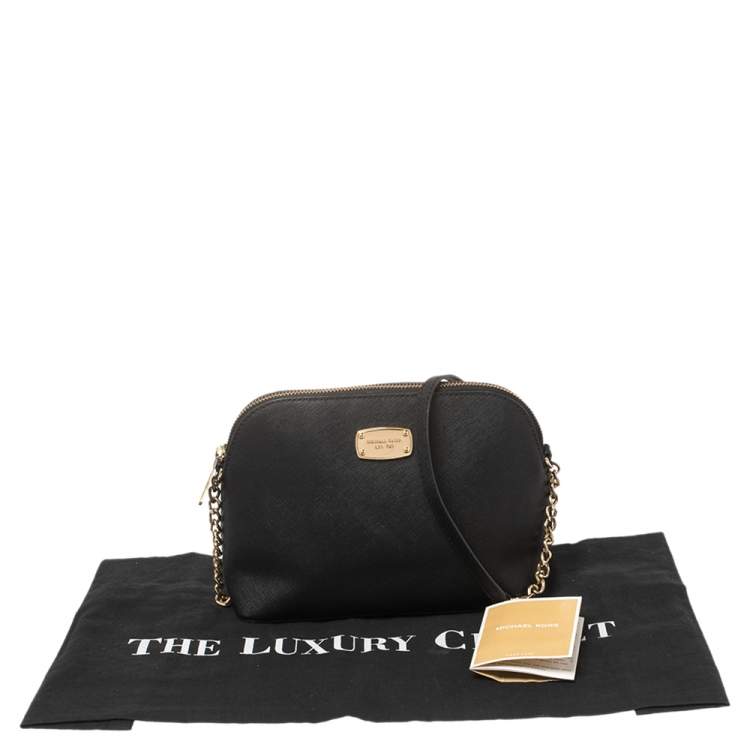 Pre Owned MICHAEL Michael Kors Black Leather Medium Cindy Dome Crossbody Bag