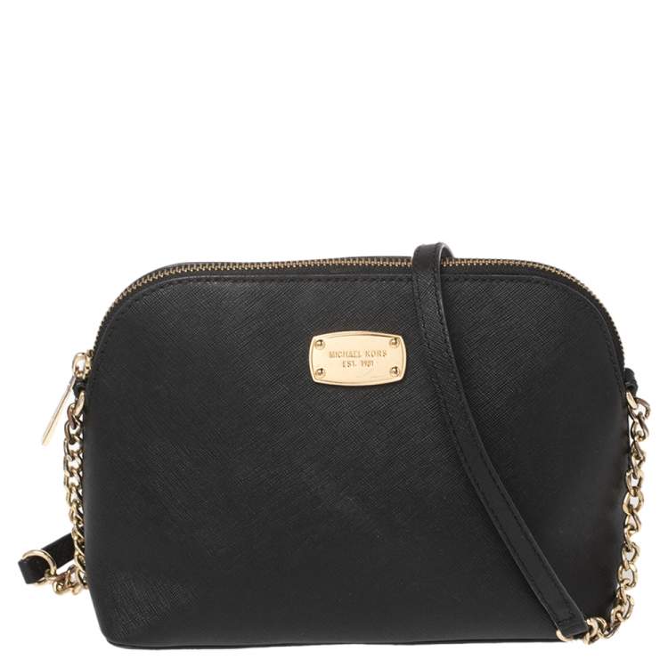 Pre Owned MICHAEL Michael Kors Black Leather Medium Cindy Dome Crossbody Bag