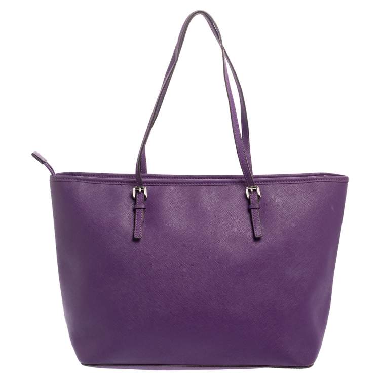 Pre Owned MICHAEL Michael Kors Purple Leather Large Jet Set Travel Tote