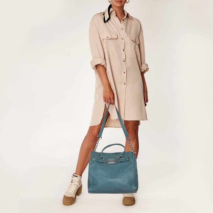 Pre Owned MICHAEL Michael Kors Blue Leather Large Hamilton North South Tote