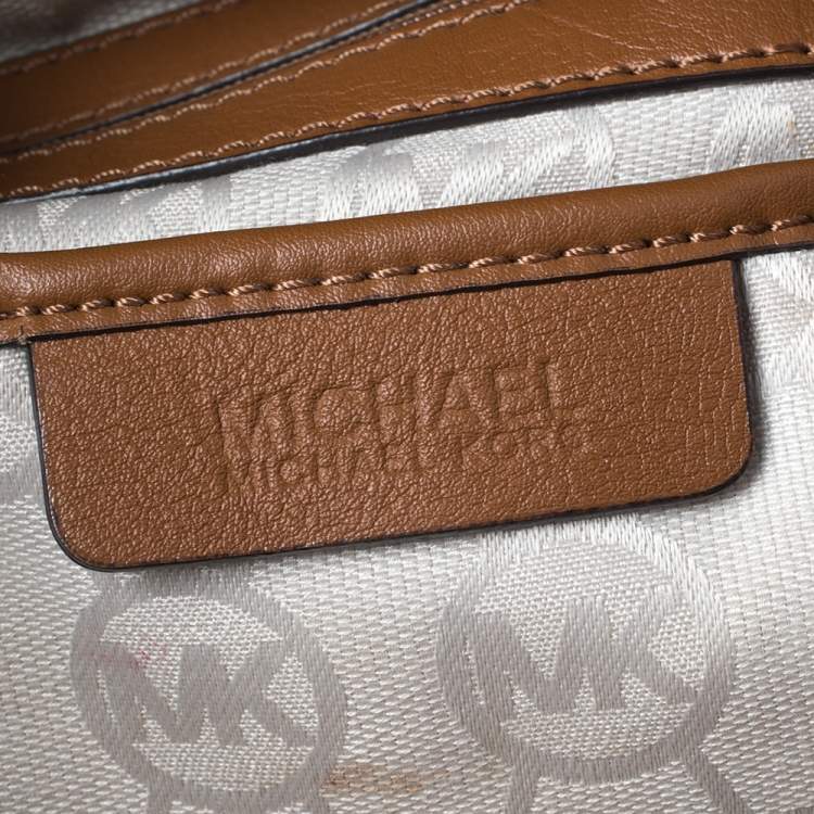 Pre Owned MICHAEL Michael Kors Gold/Brown Shimmer Canvas and Leather Marina Gathered Tote