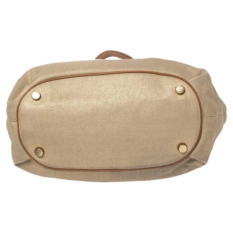 Pre Owned MICHAEL Michael Kors Gold/Brown Shimmer Canvas and Leather Marina Gathered Tote