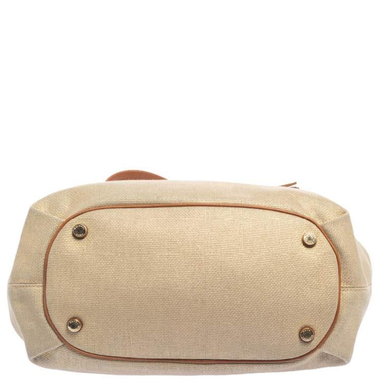 Pre Owned MICHAEL Michael Kors Metallic Gold/Brown Leather and Canvas Marina Drawstring Tote