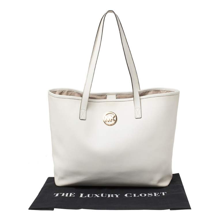 Pre Owned MICHAEL Michael Kors White Leather Jet Set Travel Tote