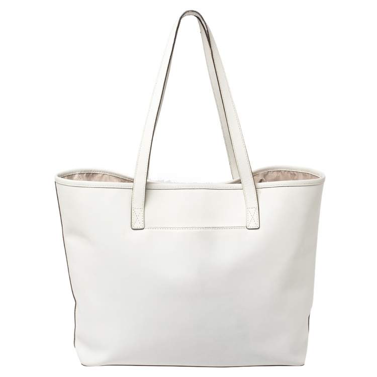 Pre Owned MICHAEL Michael Kors White Leather Jet Set Travel Tote