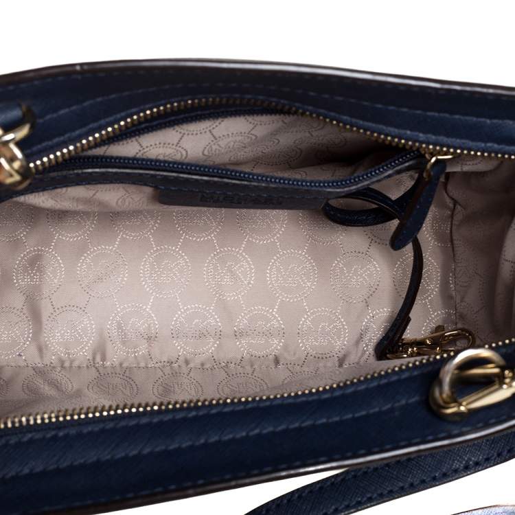 Pre Owned MICHAEL Michael Kors Navy Blue Leather Small Selma Crossbody Bag