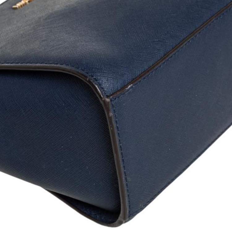 Pre Owned MICHAEL Michael Kors Navy Blue Leather Small Selma Crossbody Bag
