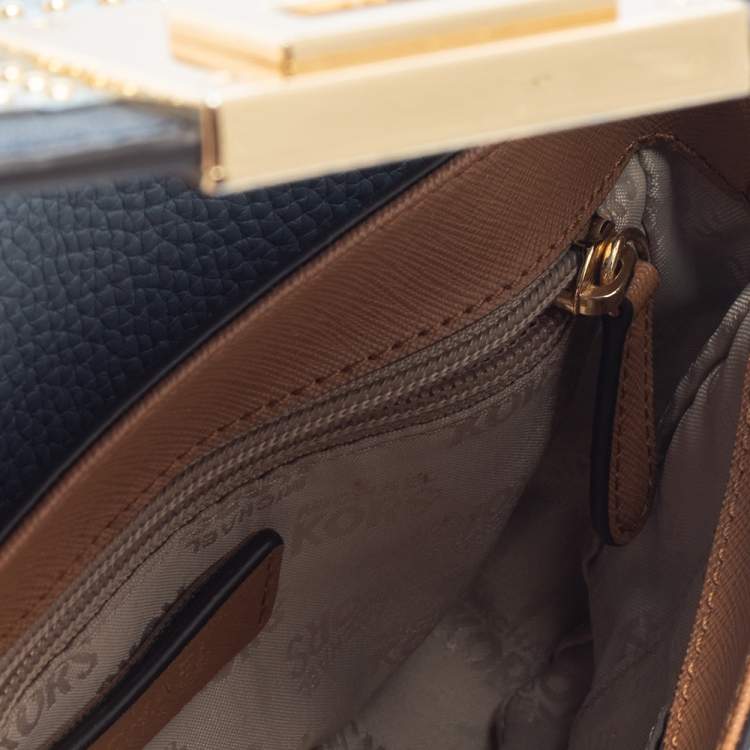 Pre Owned MICHAEL Michael Kors Blue/Brown Signature Coated Canvas and Leather Tina Crossbody Bag