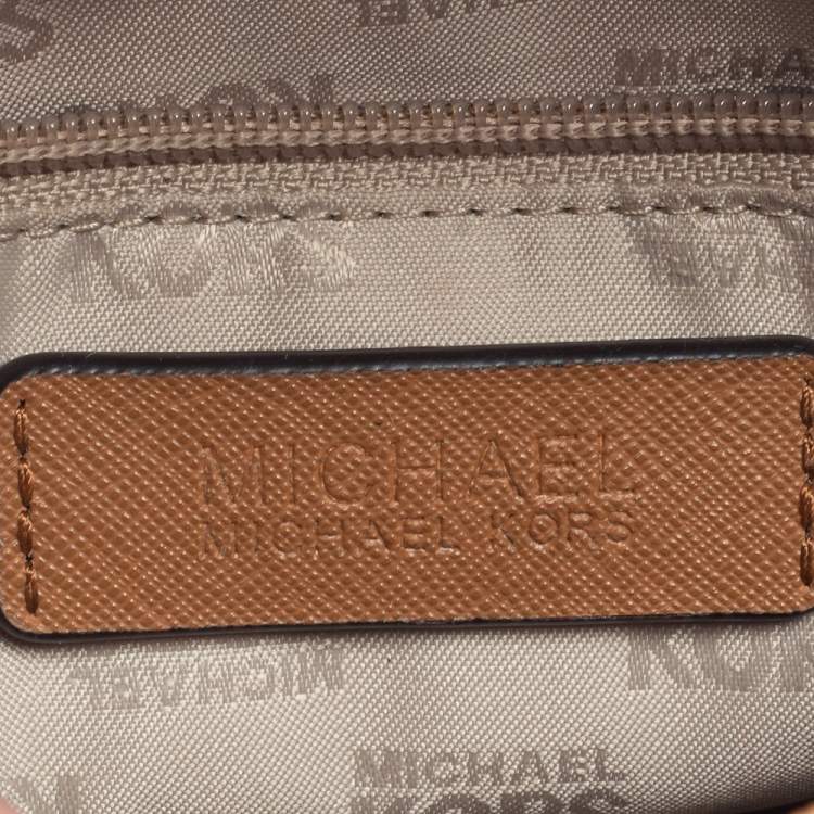 Pre Owned MICHAEL Michael Kors Blue/Brown Signature Coated Canvas and Leather Tina Crossbody Bag