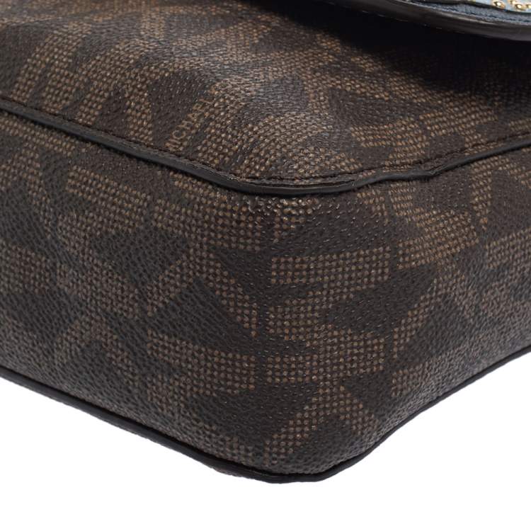 Pre Owned MICHAEL Michael Kors Blue/Brown Signature Coated Canvas and Leather Tina Crossbody Bag