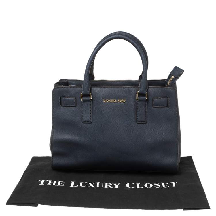 Pre Owned MICHAEL Michael Kors Navy Blue Saffiano Leather Dillon Tote
