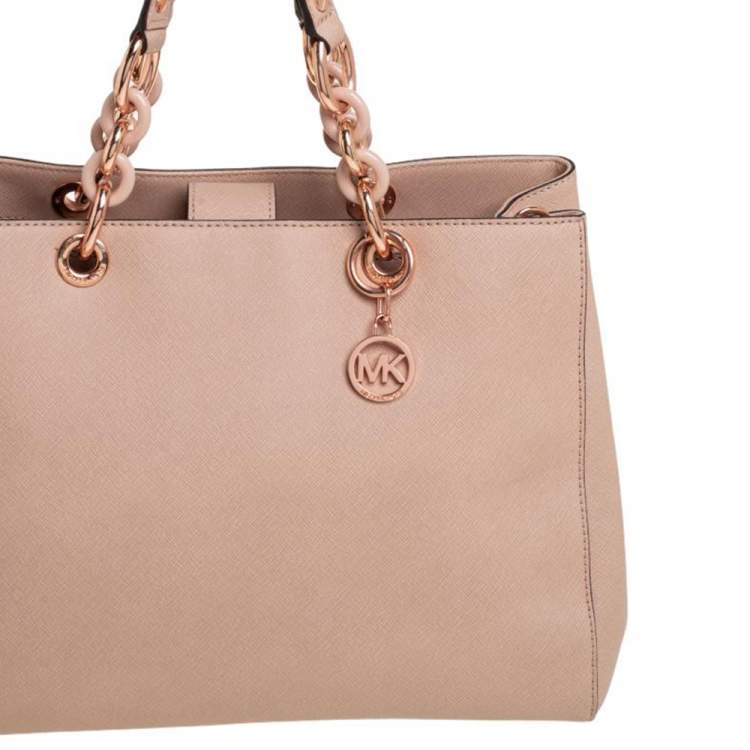 Pre Owned MICHAEL Michael Kors Nude Pink Saffiano Leather Cynthia Tote