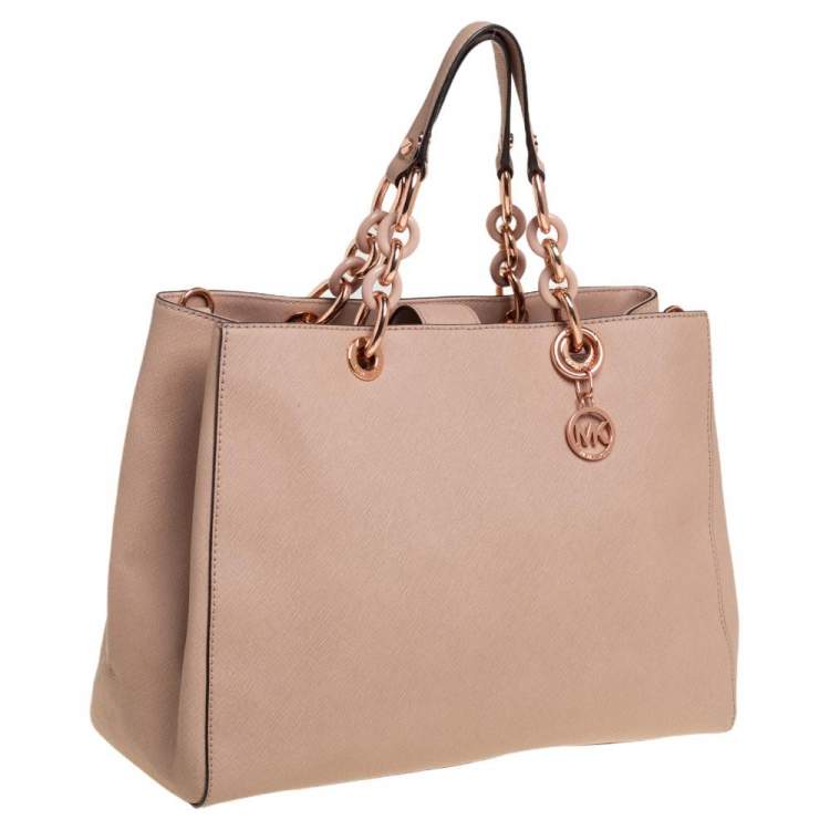 Pre Owned MICHAEL Michael Kors Nude Pink Saffiano Leather Cynthia Tote