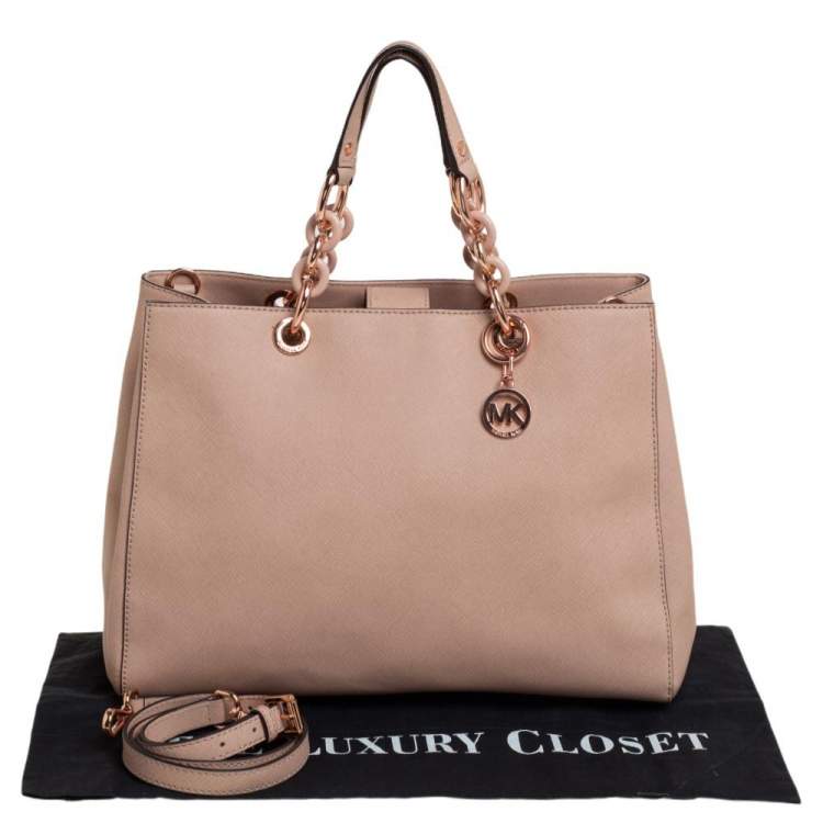 Pre Owned MICHAEL Michael Kors Nude Pink Saffiano Leather Cynthia Tote
