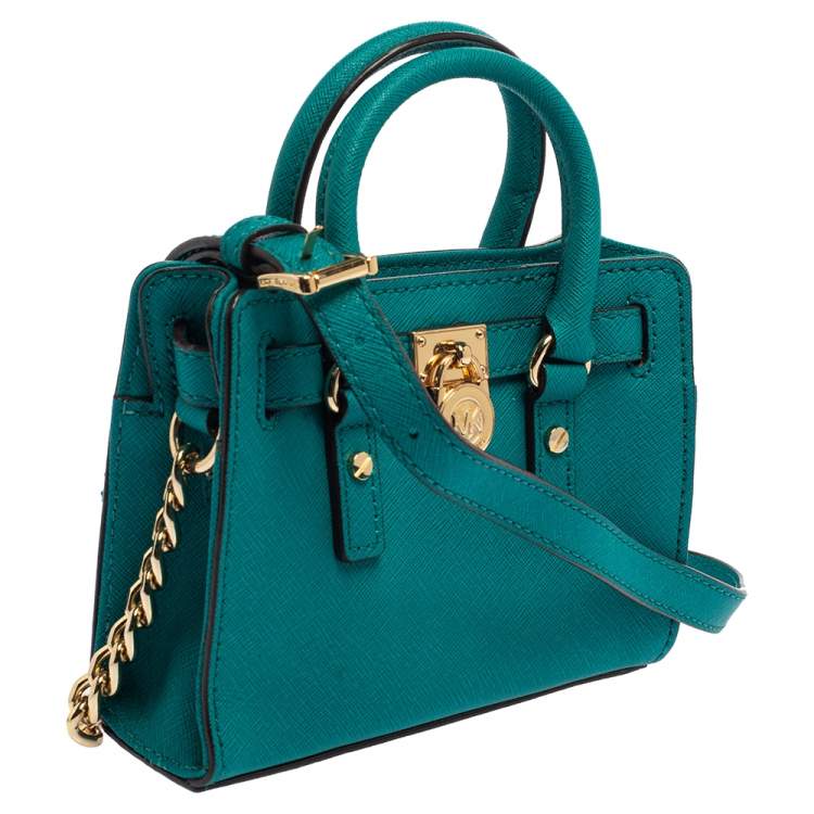 Pre Owned MICHAEL Michael Kors Green Leather Mini Hamilton Crossbody Bag