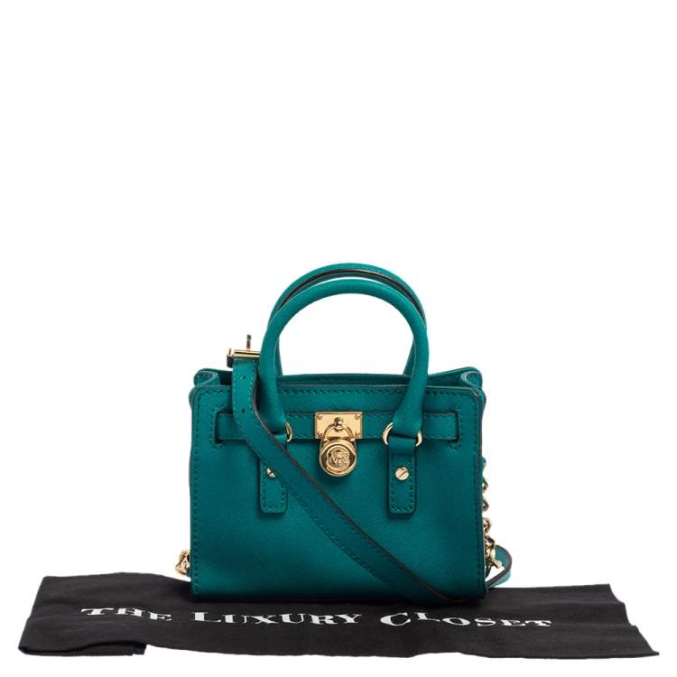 Pre Owned MICHAEL Michael Kors Green Leather Mini Hamilton Crossbody Bag
