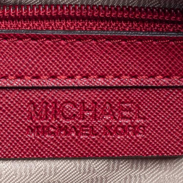Pre Owned Michael Michael Kors Red Leather Medium Studded Selma Satchel
