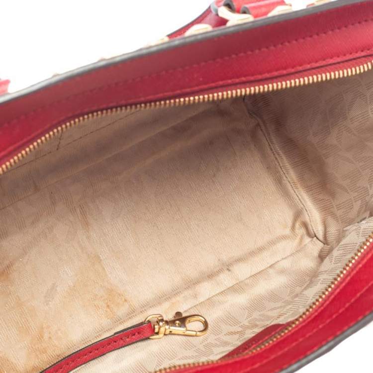 Pre Owned Michael Michael Kors Red Leather Medium Studded Selma Satchel