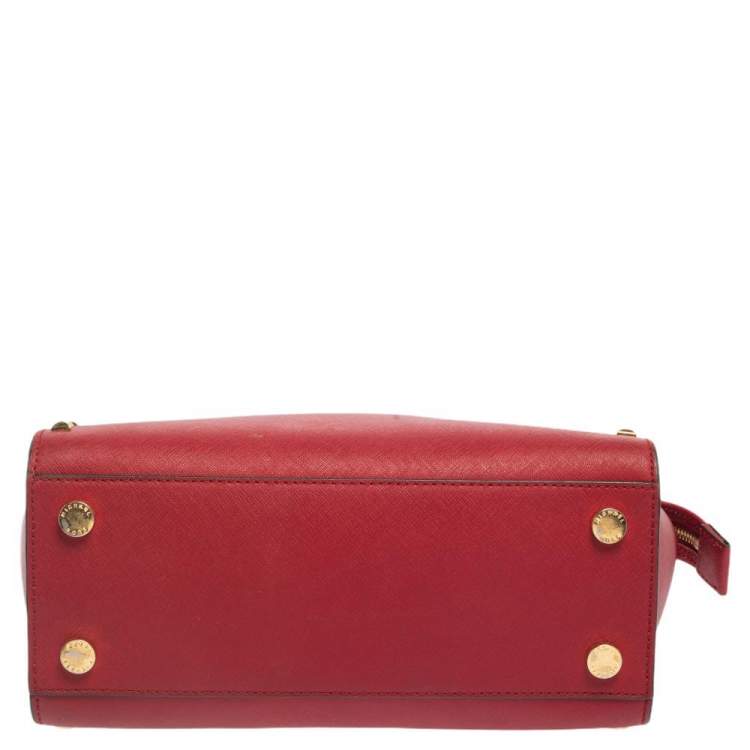 Pre Owned Michael Michael Kors Red Leather Medium Studded Selma Satchel