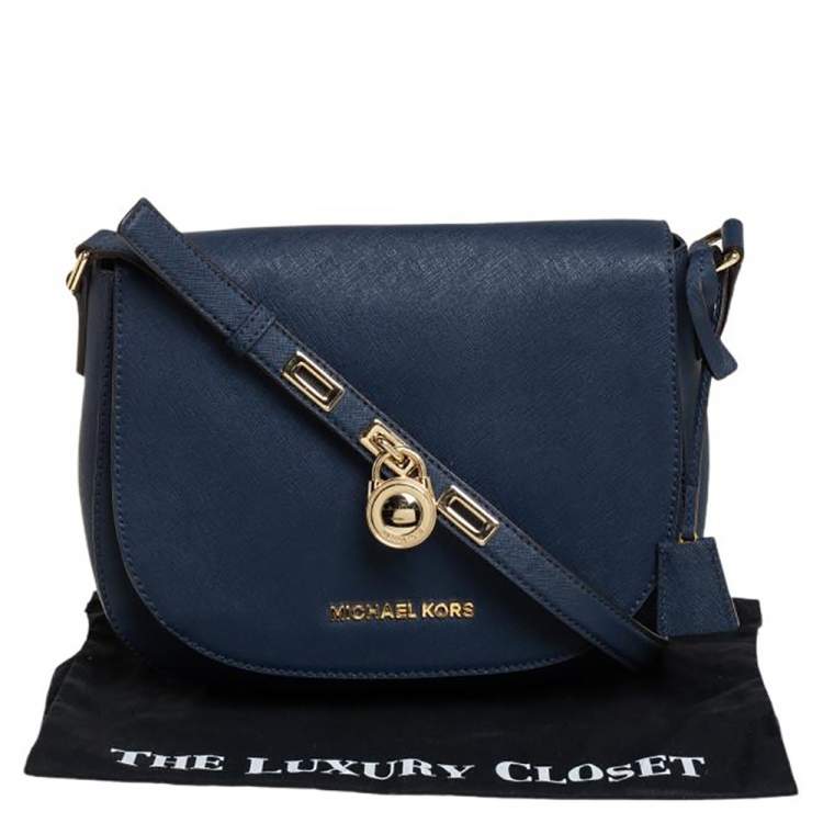 Pre Owned MICHAEL Michael Kors Navy Blue Leather Hamilton Shoulder Bag