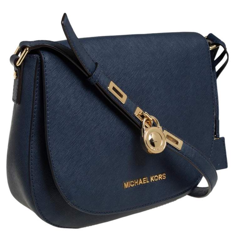 Pre Owned MICHAEL Michael Kors Navy Blue Leather Hamilton Shoulder Bag