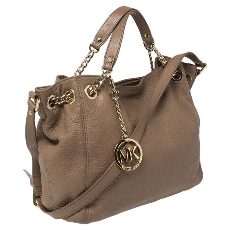 Pre Owned Michael Michael Kors Dark Beige Leather Jet Set Chain Hobo