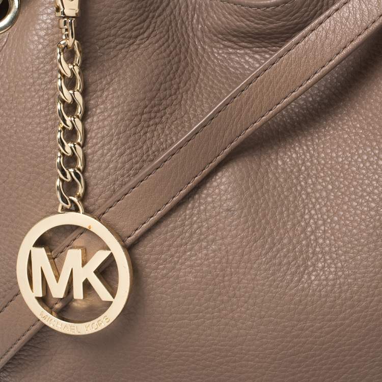 Pre Owned Michael Michael Kors Dark Beige Leather Jet Set Chain Hobo