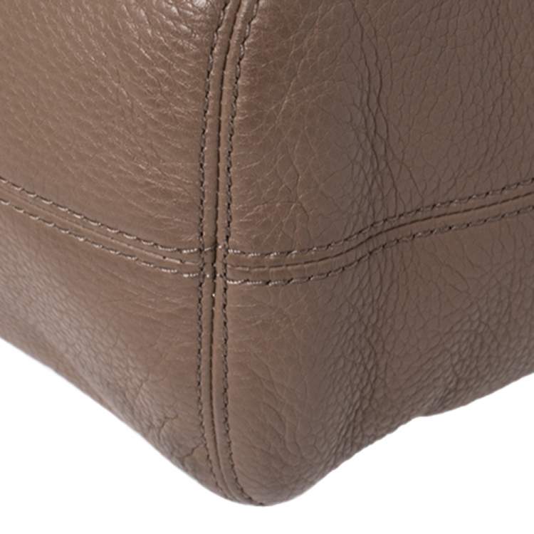 Pre Owned Michael Michael Kors Dark Beige Leather Jet Set Chain Hobo