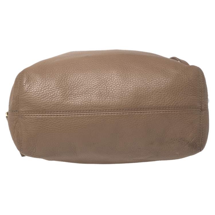 Pre Owned Michael Michael Kors Dark Beige Leather Jet Set Chain Hobo