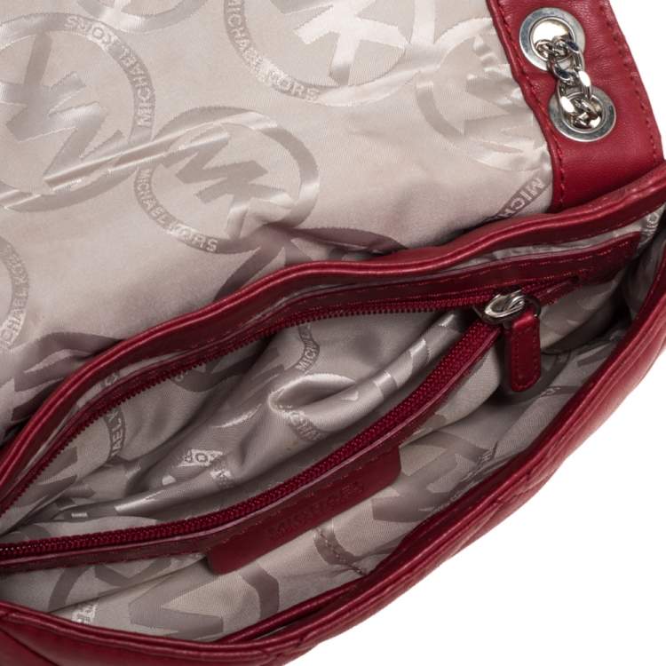 Pre Owned MICHAEL Michael Kors Red Leather Flap Shoulder Bag