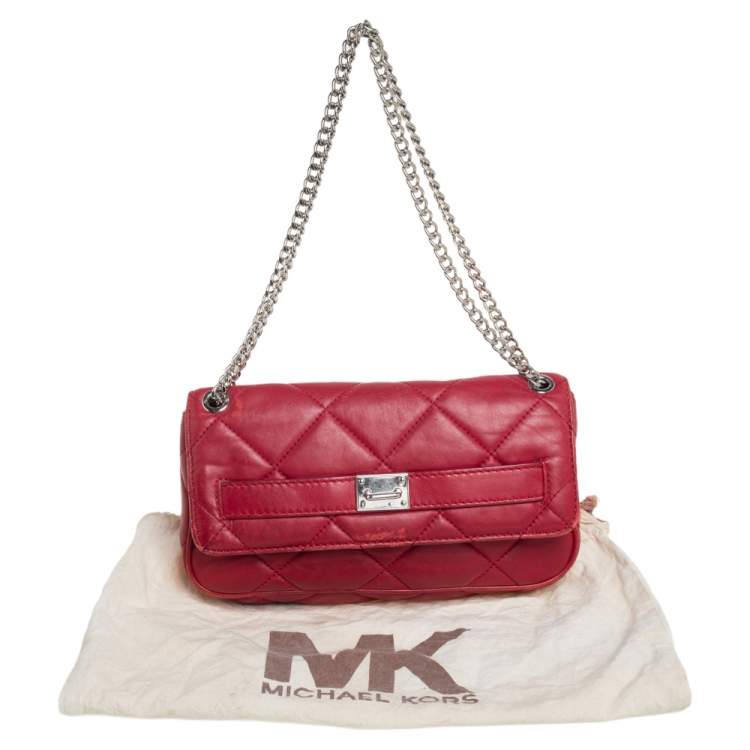Pre Owned MICHAEL Michael Kors Red Leather Flap Shoulder Bag