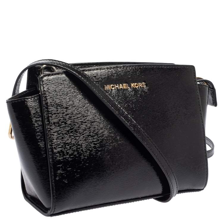 Pre Owned MICHAEL Michael Kors Black Patent Leather Small Selma Crossbody Bag