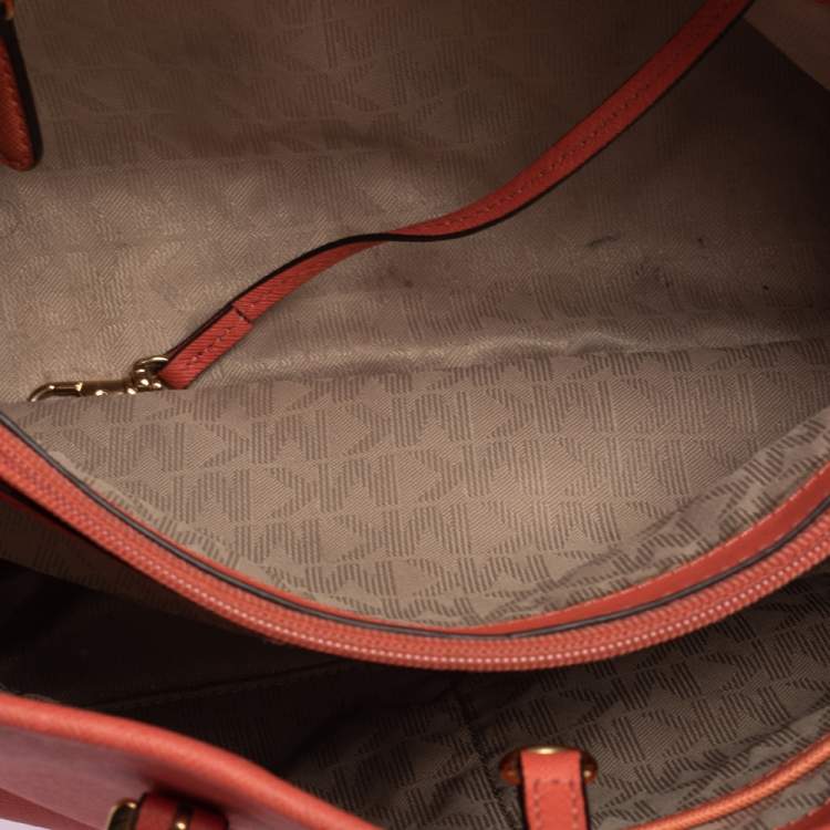 Pre Owned MICHAEL Michael Kors Coral Saffiano Leather Medium Jet Set East West Tote 