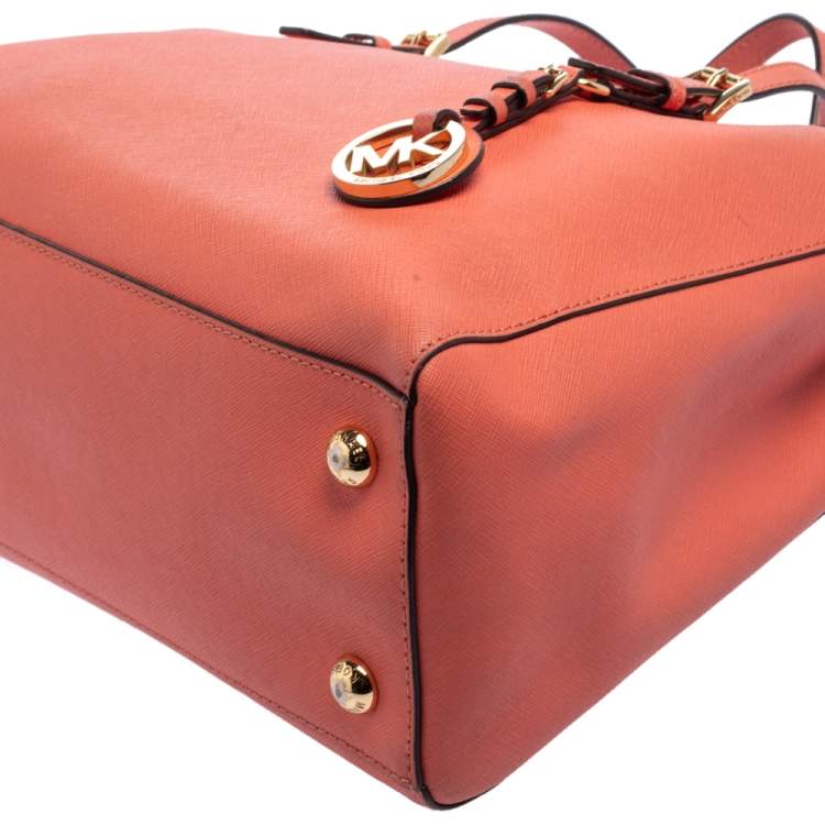 Pre Owned MICHAEL Michael Kors Coral Saffiano Leather Medium Jet Set East West Tote 