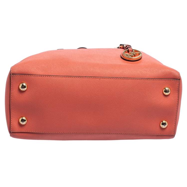 Pre Owned MICHAEL Michael Kors Coral Saffiano Leather Medium Jet Set East West Tote 