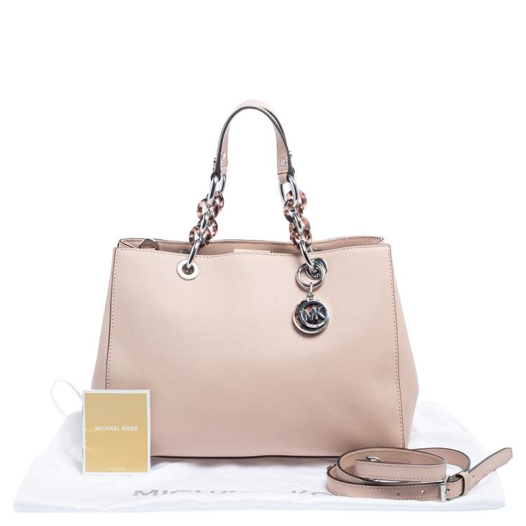 Pre Owned MICHAEL Michael Kors Beige Saffiano Leather Medium Cynthia Tote
