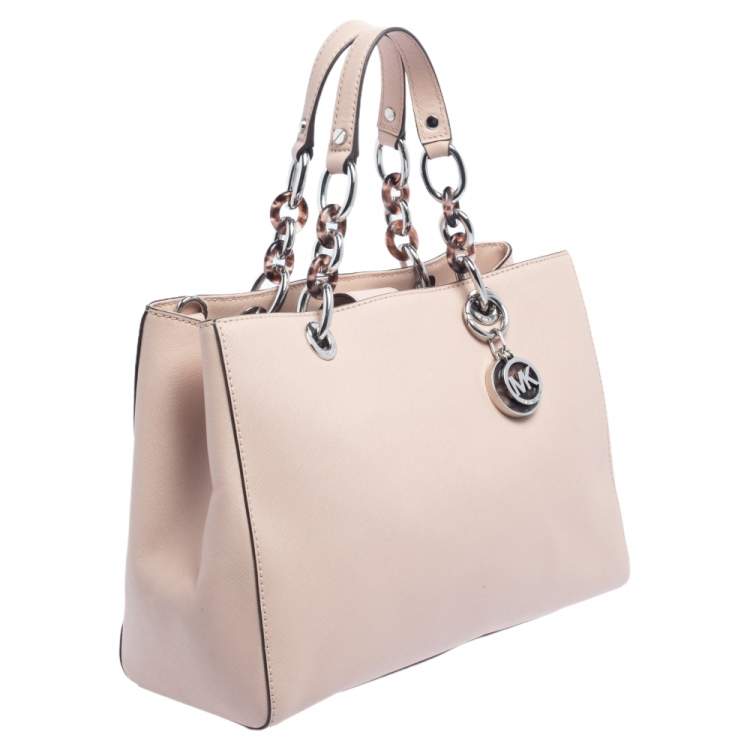 Pre Owned MICHAEL Michael Kors Beige Saffiano Leather Medium Cynthia Tote