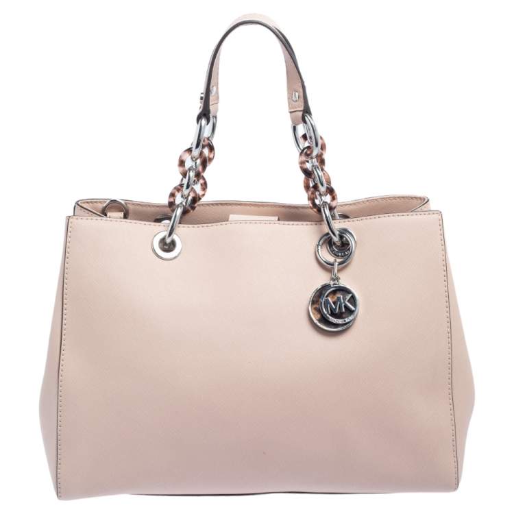 Pre Owned MICHAEL Michael Kors Beige Saffiano Leather Medium Cynthia Tote