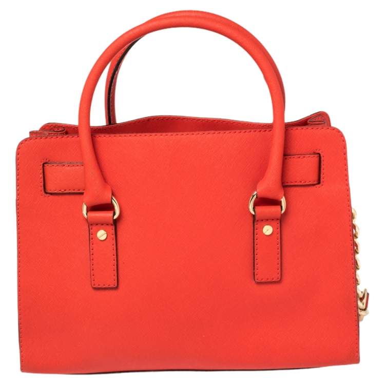 Pre Owned MICHAEL Michael Kors Red Leather Medium Hamilton East West Tote
