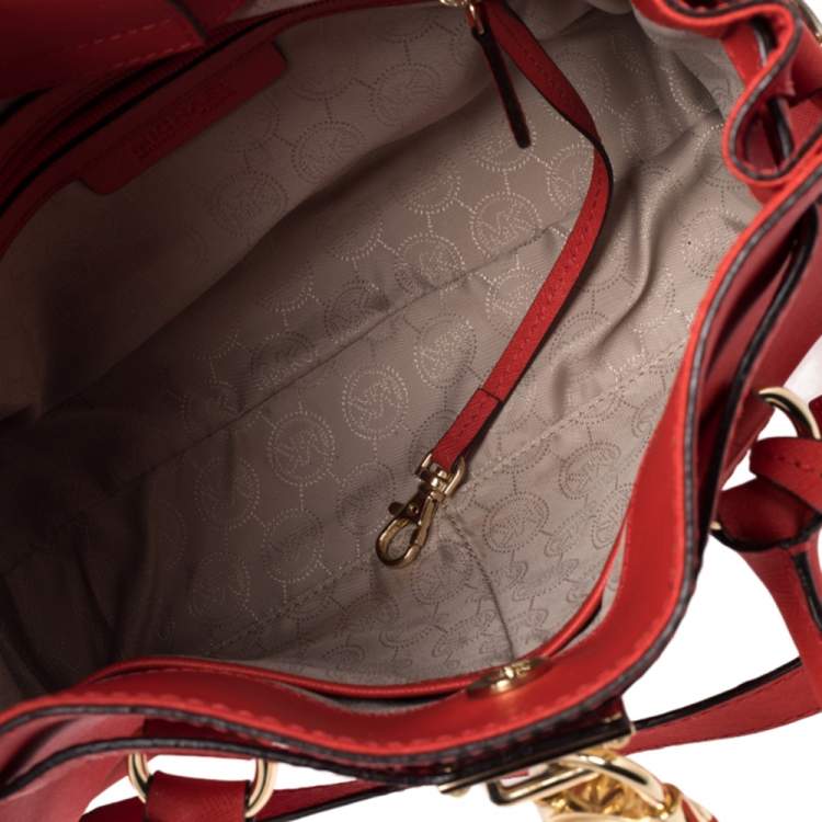 Pre Owned MICHAEL Michael Kors Red Leather Medium Hamilton East West Tote