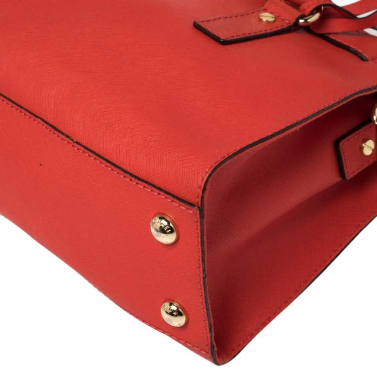 Pre Owned MICHAEL Michael Kors Red Leather Medium Hamilton East West Tote
