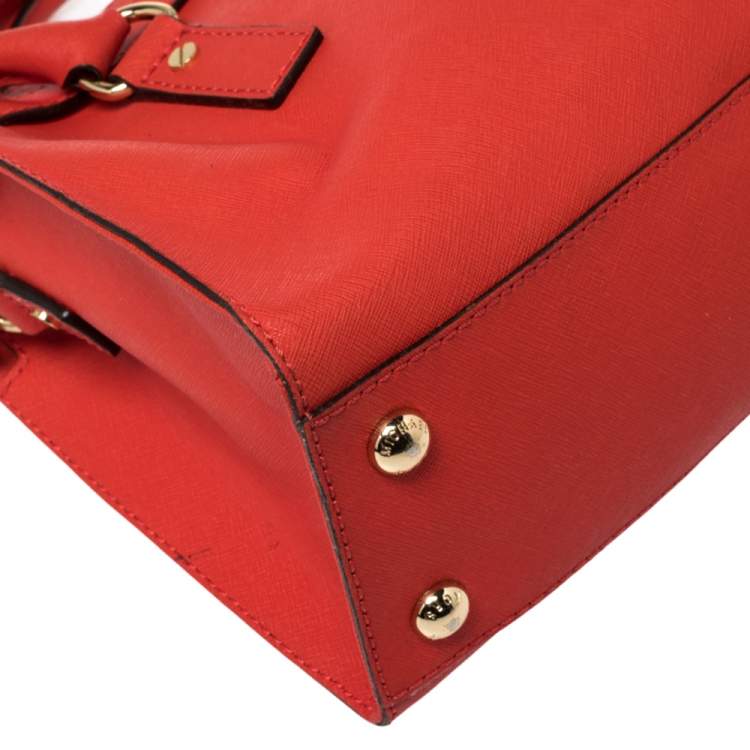 Pre Owned MICHAEL Michael Kors Red Leather Medium Hamilton East West Tote