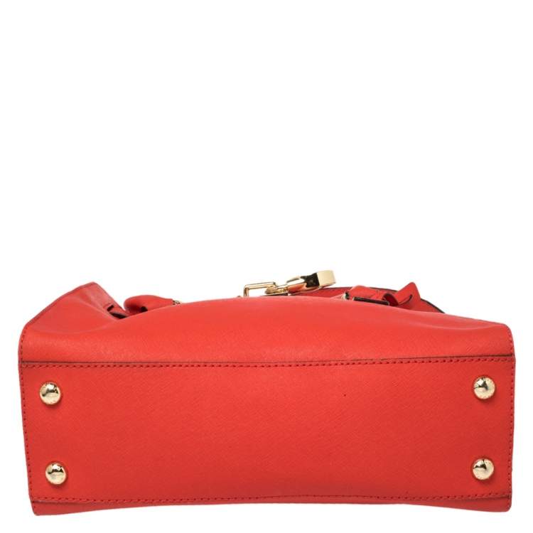 Pre Owned MICHAEL Michael Kors Red Leather Medium Hamilton East West Tote